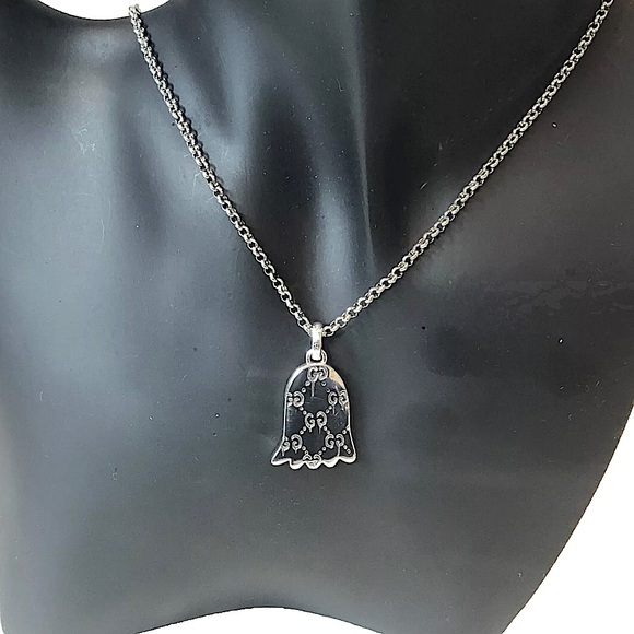 GUCCI Sterling Silver Ghost GG Monogram Necklace 21” Unisex NIB - Picture 10 of 17
